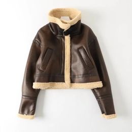 Autumn And Winter Fashion Warm Faux Leather Motorcycle Jacket Handsome Fashion Brand Top (Option: Brown-XS)