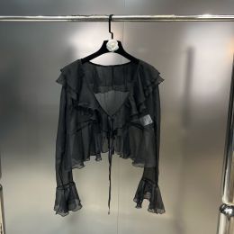 Pure Wind Top With Lace Suspender (Option: Black cardigan-L)