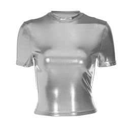 Trendy Metallic Crewneck Short Sleeves (Option: Silver-L)