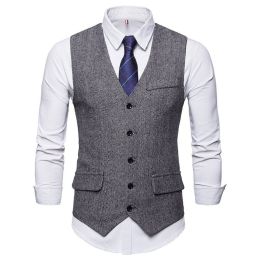 Men's Fashion Single-breasted Vest Type V-neck Suit (Option: Black White-XL)