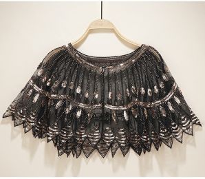 Fashion Vintage Sequin Fringed Shawl (Option: Cape Black Gold-One size)