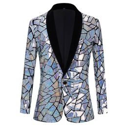 Men's Fashion Laser Imitation Mirror Sequin Suit Jacket (Option: Silver-2XL)