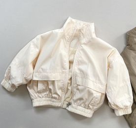 Fashionable Children's Standing Collar Jacket Cardigan (Option: Apricot-130cm)